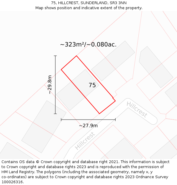 75, HILLCREST, SUNDERLAND, SR3 3NN: Plot and title map