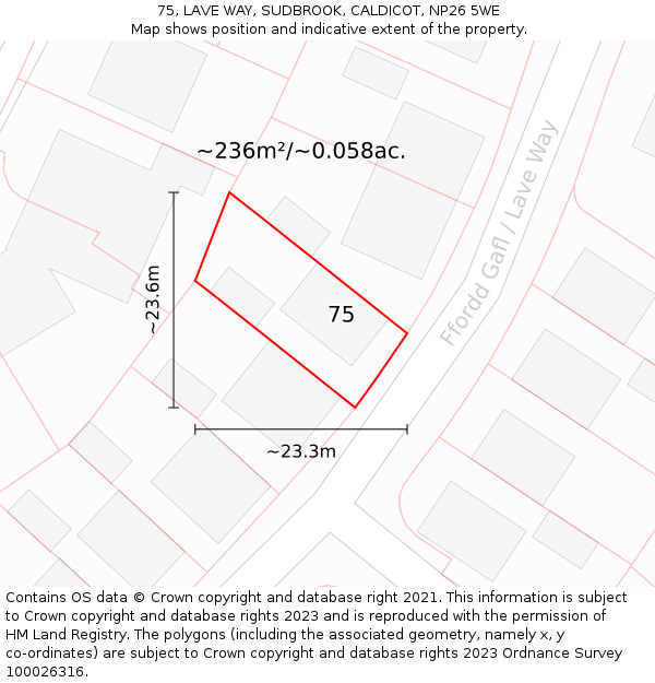 75, LAVE WAY, SUDBROOK, CALDICOT, NP26 5WE: Plot and title map