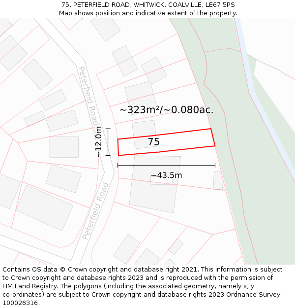 75, PETERFIELD ROAD, WHITWICK, COALVILLE, LE67 5PS: Plot and title map