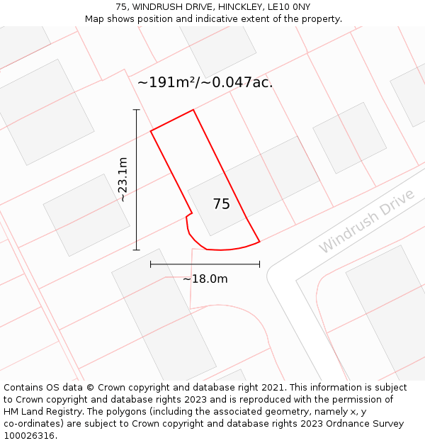 75, WINDRUSH DRIVE, HINCKLEY, LE10 0NY: Plot and title map