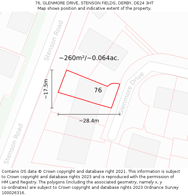 76, GLENMORE DRIVE, STENSON FIELDS, DERBY, DE24 3HT: Plot and title map