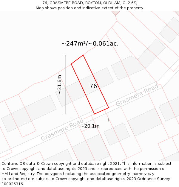 76, GRASMERE ROAD, ROYTON, OLDHAM, OL2 6SJ: Plot and title map