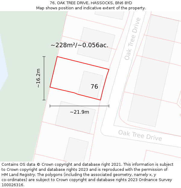 76, OAK TREE DRIVE, HASSOCKS, BN6 8YD: Plot and title map