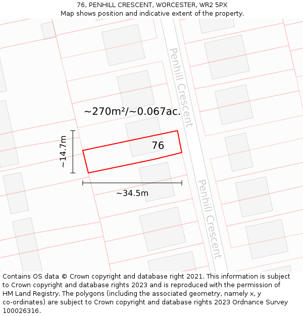 76, PENHILL CRESCENT, WORCESTER, WR2 5PX: Plot and title map