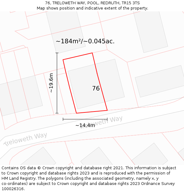 76, TRELOWETH WAY, POOL, REDRUTH, TR15 3TS: Plot and title map