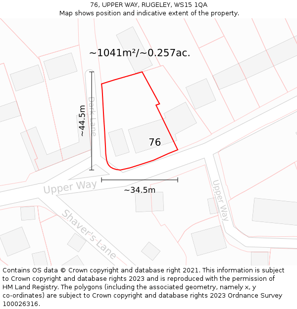 76, UPPER WAY, RUGELEY, WS15 1QA: Plot and title map