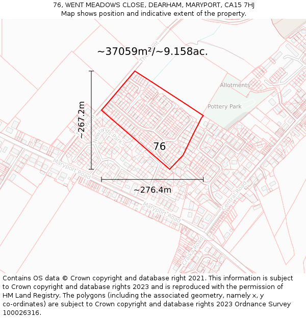 76, WENT MEADOWS CLOSE, DEARHAM, MARYPORT, CA15 7HJ: Plot and title map