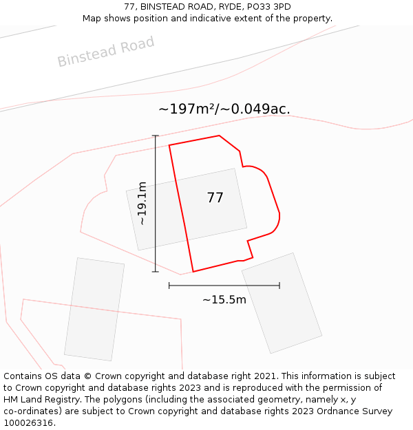 77, BINSTEAD ROAD, RYDE, PO33 3PD: Plot and title map
