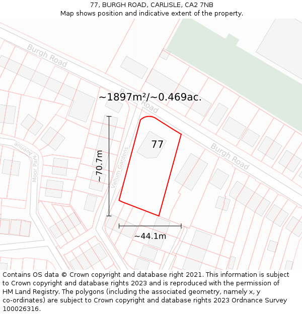 77, BURGH ROAD, CARLISLE, CA2 7NB: Plot and title map