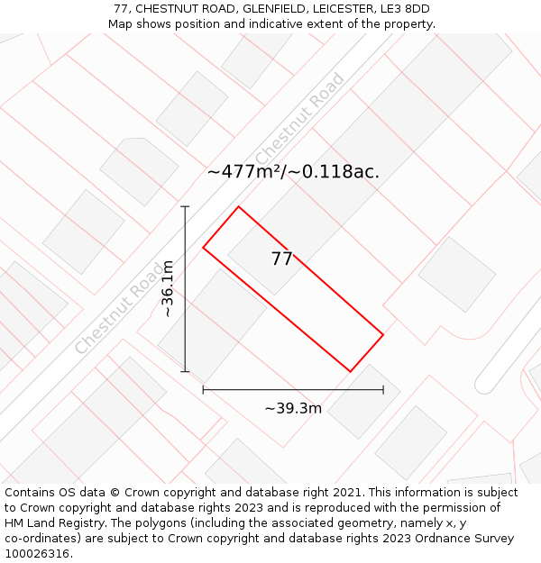 77, CHESTNUT ROAD, GLENFIELD, LEICESTER, LE3 8DD: Plot and title map