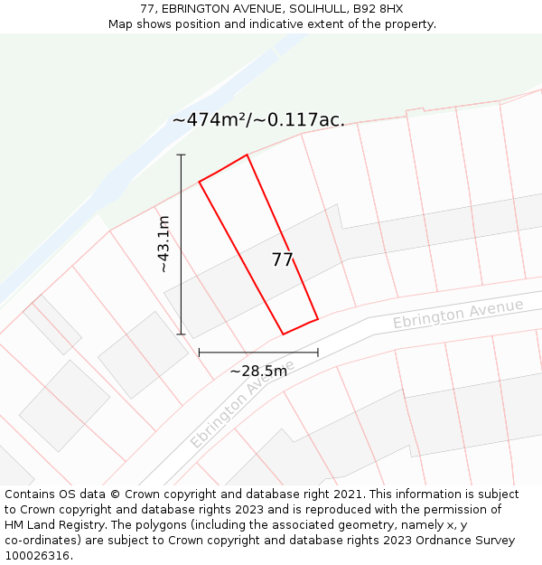 77, EBRINGTON AVENUE, SOLIHULL, B92 8HX: Plot and title map