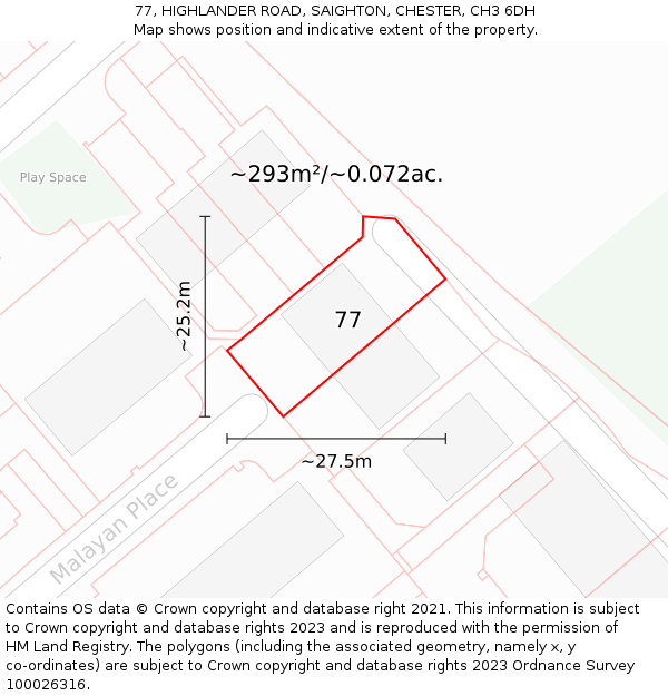 77, HIGHLANDER ROAD, SAIGHTON, CHESTER, CH3 6DH: Plot and title map
