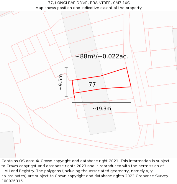77, LONGLEAF DRIVE, BRAINTREE, CM7 1XS: Plot and title map