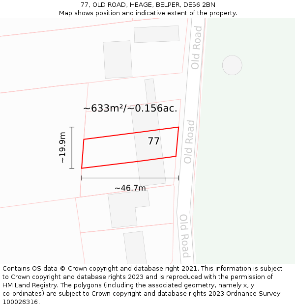 77, OLD ROAD, HEAGE, BELPER, DE56 2BN: Plot and title map