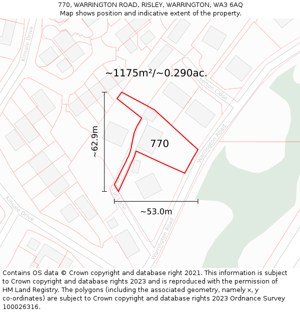 770, WARRINGTON ROAD, RISLEY, WARRINGTON, WA3 6AQ: Plot and title map