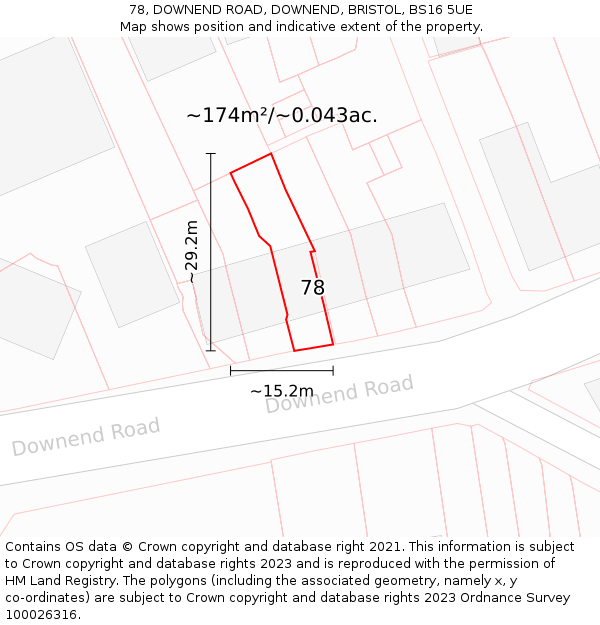 78, DOWNEND ROAD, DOWNEND, BRISTOL, BS16 5UE: Plot and title map