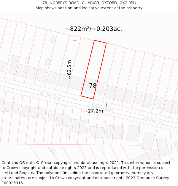 78, NORREYS ROAD, CUMNOR, OXFORD, OX2 9PU: Plot and title map