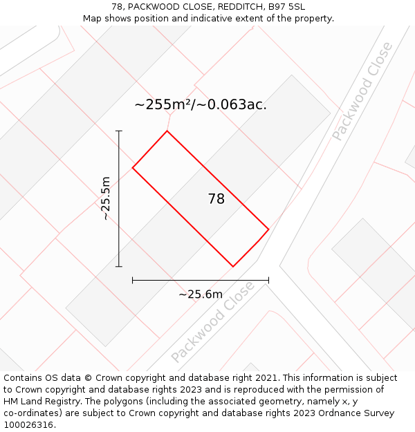 78, PACKWOOD CLOSE, REDDITCH, B97 5SL: Plot and title map