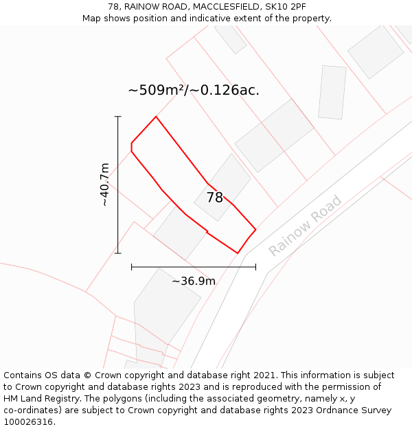78, RAINOW ROAD, MACCLESFIELD, SK10 2PF: Plot and title map