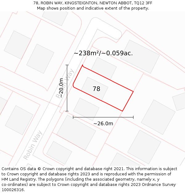 78, ROBIN WAY, KINGSTEIGNTON, NEWTON ABBOT, TQ12 3FF: Plot and title map