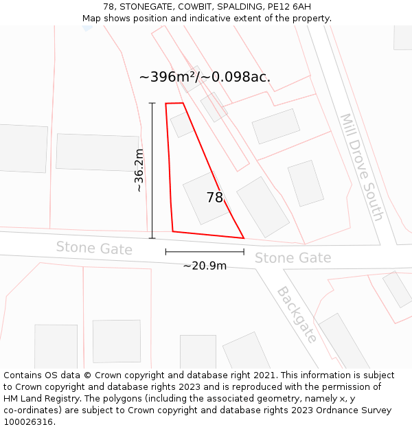 78, STONEGATE, COWBIT, SPALDING, PE12 6AH: Plot and title map
