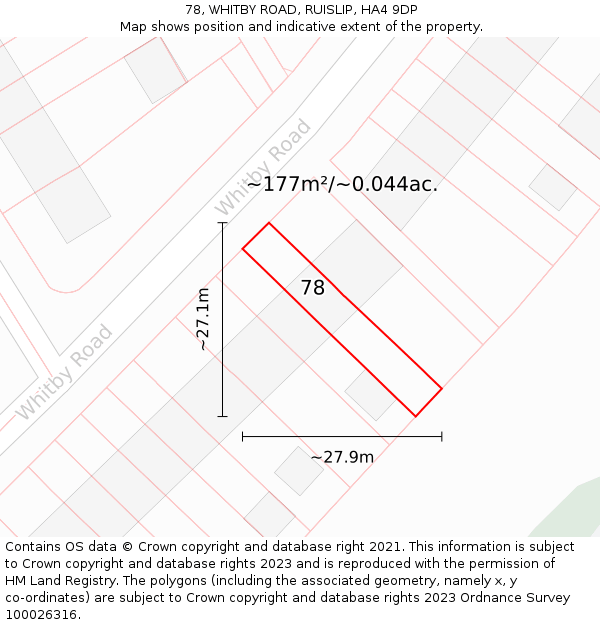 78, WHITBY ROAD, RUISLIP, HA4 9DP: Plot and title map
