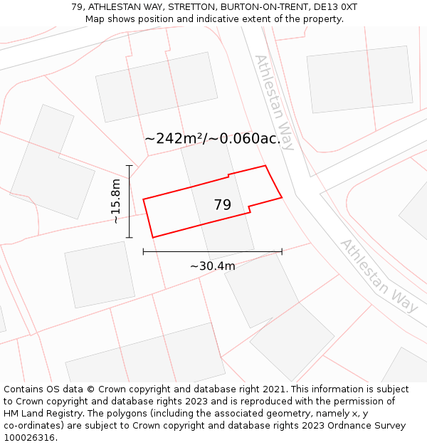 79, ATHLESTAN WAY, STRETTON, BURTON-ON-TRENT, DE13 0XT: Plot and title map