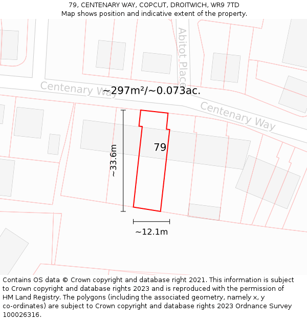79, CENTENARY WAY, COPCUT, DROITWICH, WR9 7TD: Plot and title map