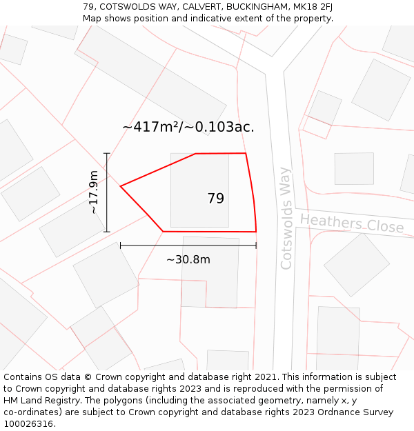 79, COTSWOLDS WAY, CALVERT, BUCKINGHAM, MK18 2FJ: Plot and title map
