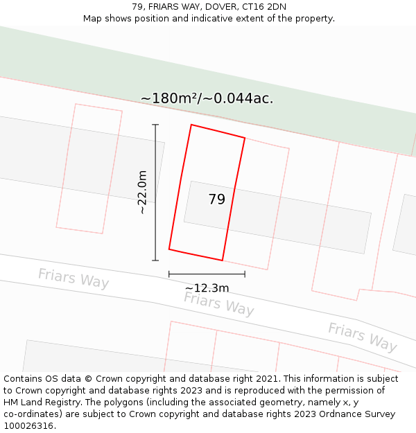 79, FRIARS WAY, DOVER, CT16 2DN: Plot and title map