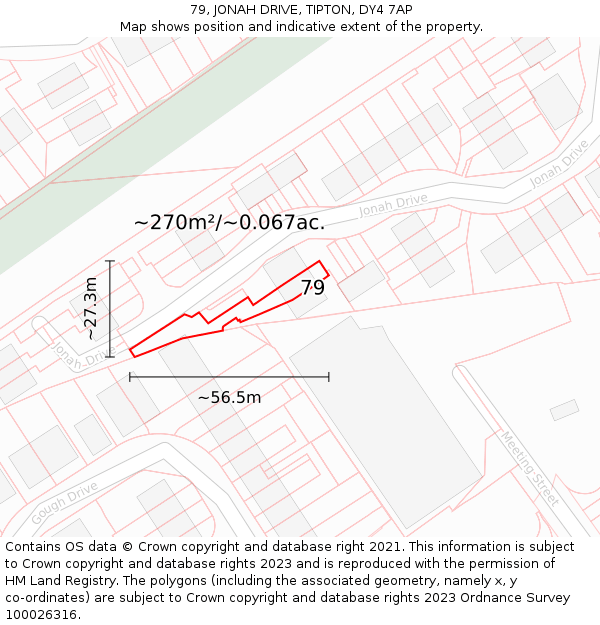 79, JONAH DRIVE, TIPTON, DY4 7AP: Plot and title map