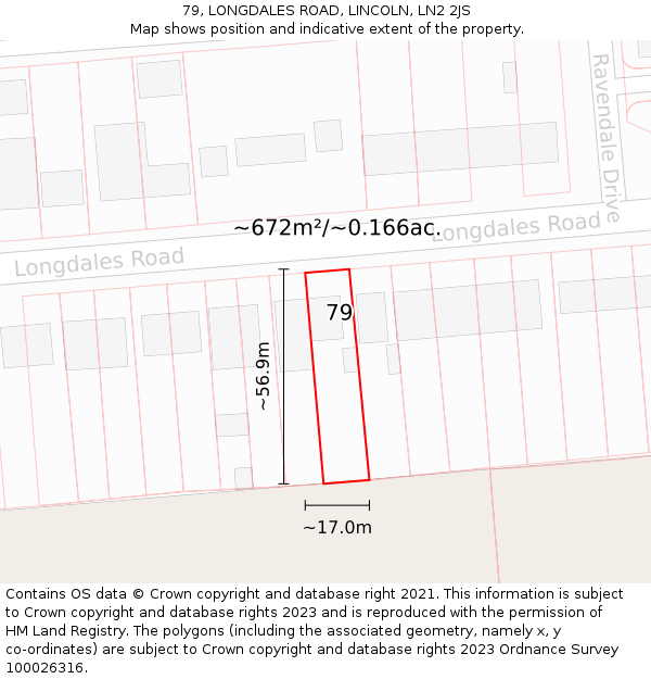 79, LONGDALES ROAD, LINCOLN, LN2 2JS: Plot and title map