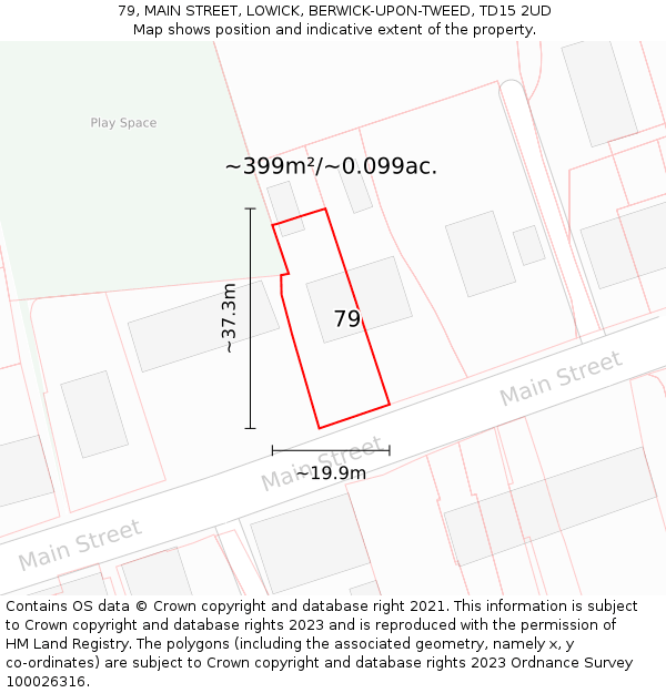 79, MAIN STREET, LOWICK, BERWICK-UPON-TWEED, TD15 2UD: Plot and title map