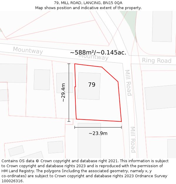 79, MILL ROAD, LANCING, BN15 0QA: Plot and title map