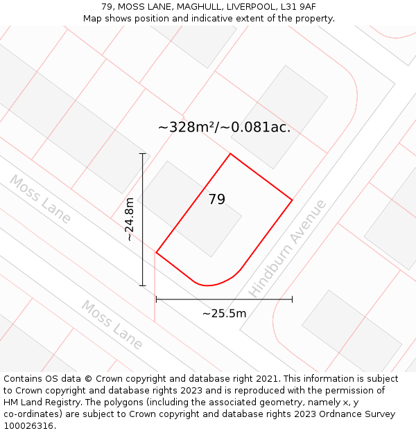 79, MOSS LANE, MAGHULL, LIVERPOOL, L31 9AF: Plot and title map