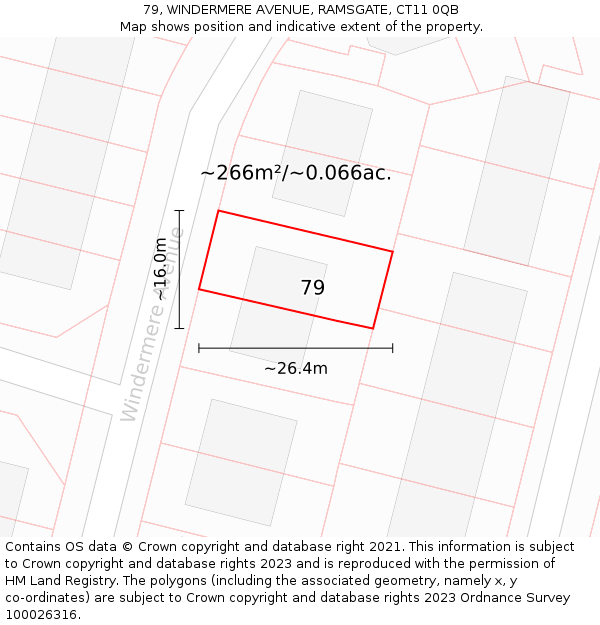 79, WINDERMERE AVENUE, RAMSGATE, CT11 0QB: Plot and title map