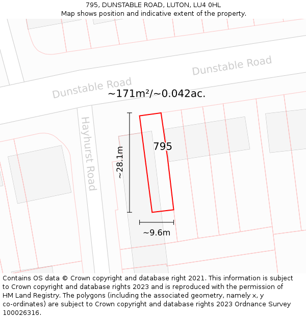 795, DUNSTABLE ROAD, LUTON, LU4 0HL: Plot and title map