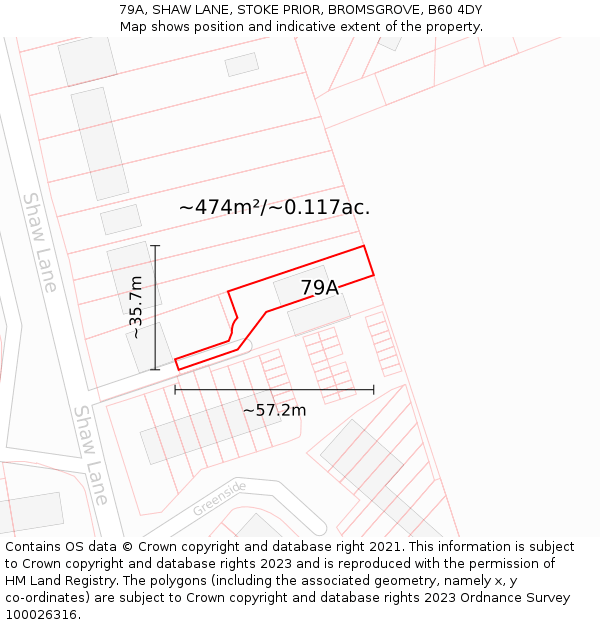 79A, SHAW LANE, STOKE PRIOR, BROMSGROVE, B60 4DY: Plot and title map