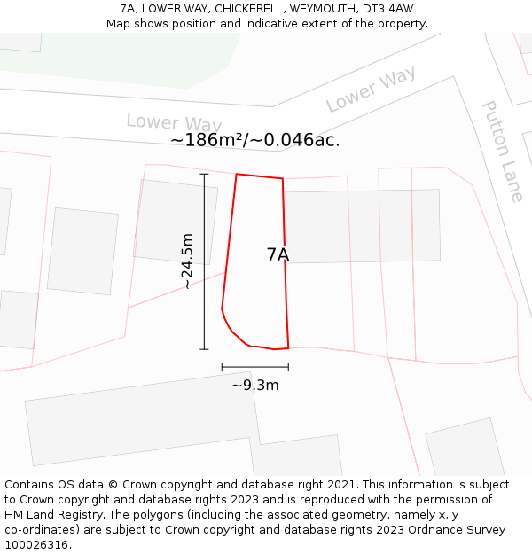 7A, LOWER WAY, CHICKERELL, WEYMOUTH, DT3 4AW: Plot and title map