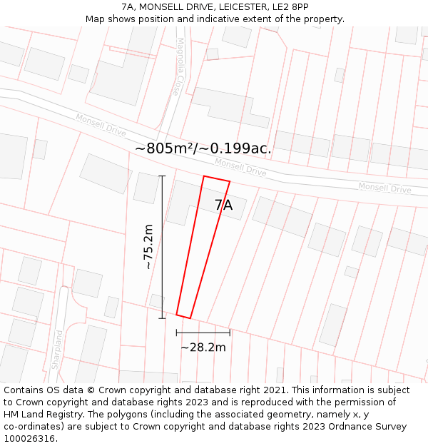 7A, MONSELL DRIVE, LEICESTER, LE2 8PP: Plot and title map