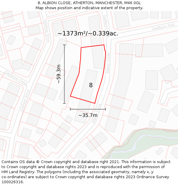 8, ALBION CLOSE, ATHERTON, MANCHESTER, M46 0GL: Plot and title map
