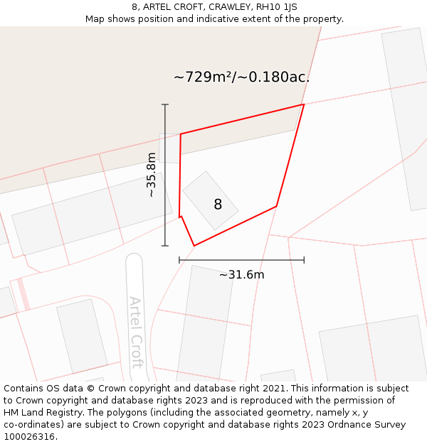 8, ARTEL CROFT, CRAWLEY, RH10 1JS: Plot and title map