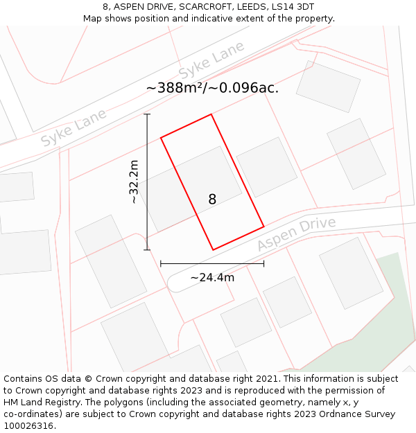 8, ASPEN DRIVE, SCARCROFT, LEEDS, LS14 3DT: Plot and title map