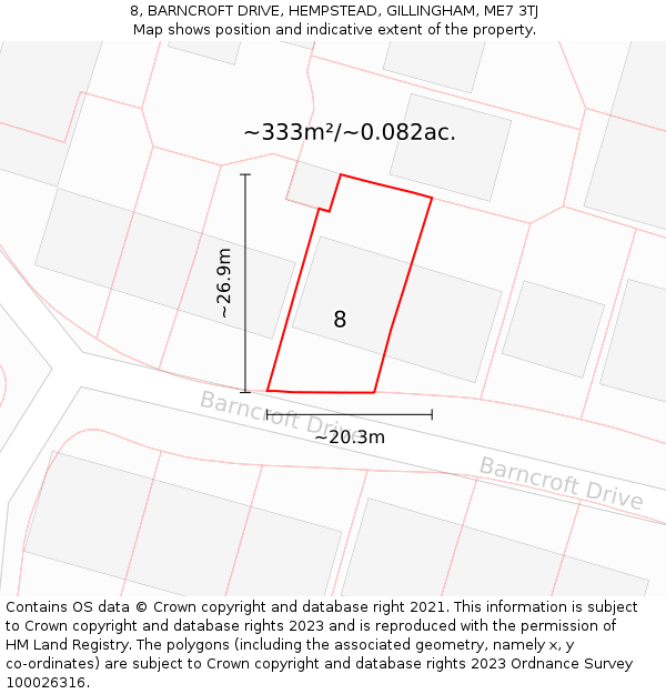 8, BARNCROFT DRIVE, HEMPSTEAD, GILLINGHAM, ME7 3TJ: Plot and title map