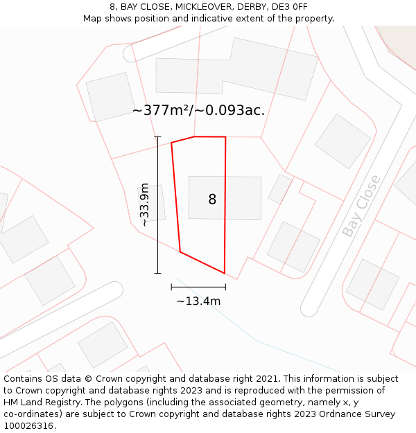 8, BAY CLOSE, MICKLEOVER, DERBY, DE3 0FF: Plot and title map