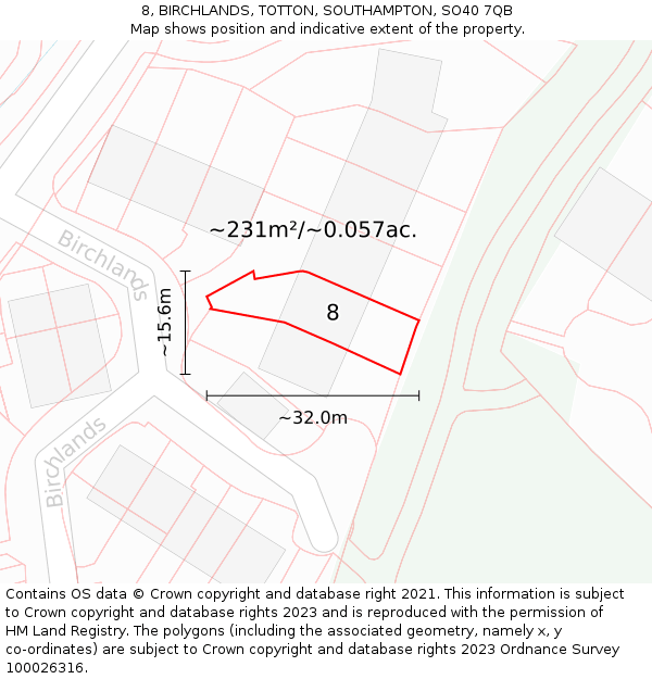 8, BIRCHLANDS, TOTTON, SOUTHAMPTON, SO40 7QB: Plot and title map