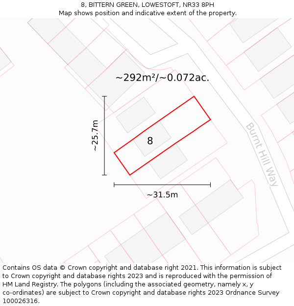 8, BITTERN GREEN, LOWESTOFT, NR33 8PH: Plot and title map