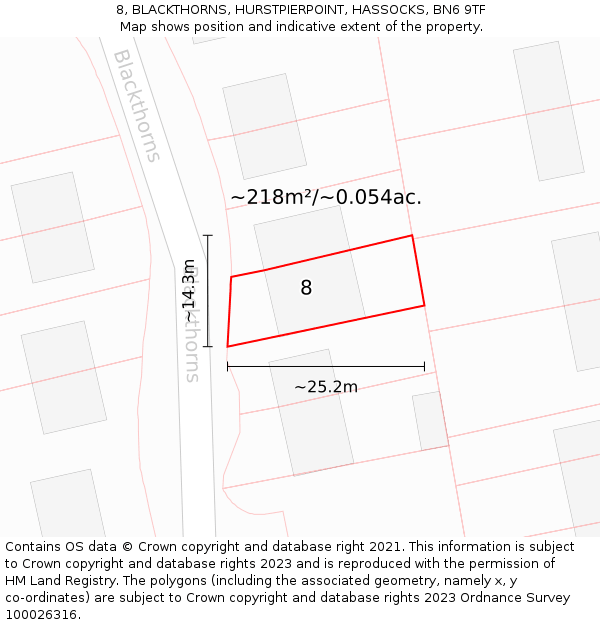 8, BLACKTHORNS, HURSTPIERPOINT, HASSOCKS, BN6 9TF: Plot and title map