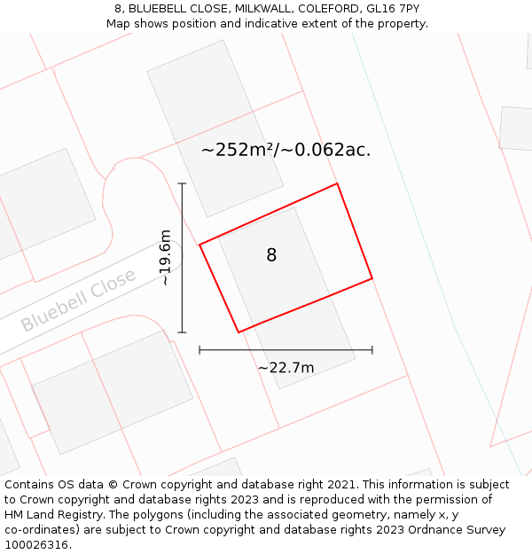 8, BLUEBELL CLOSE, MILKWALL, COLEFORD, GL16 7PY: Plot and title map