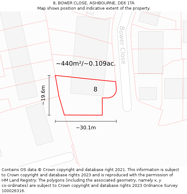 8, BOWER CLOSE, ASHBOURNE, DE6 1TA: Plot and title map